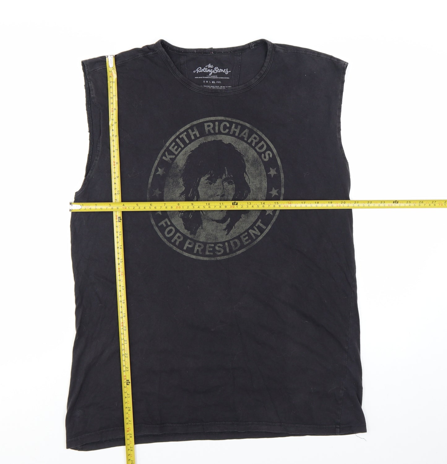 The Rolling Stones Men's Black Sleeveless Graphic T-Shirt XL Cotton Rock Theme