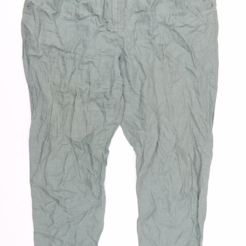 White Stuff Womens Green Linen Cropped Trousers Size 18