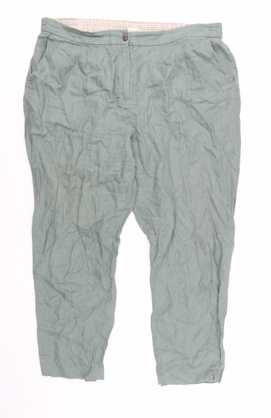 White Stuff Womens Green Linen Cropped Trousers Size 18