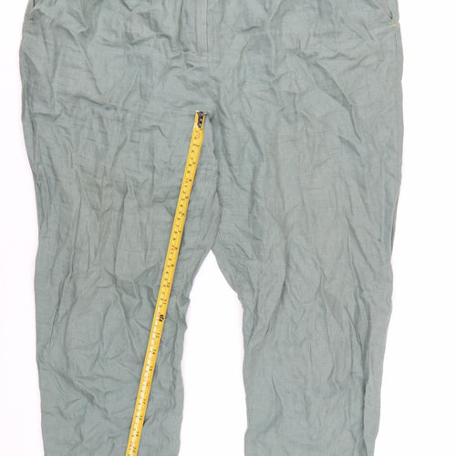 White Stuff Womens Green Linen Cropped Trousers Size 18