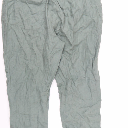 White Stuff Womens Green Linen Cropped Trousers Size 18