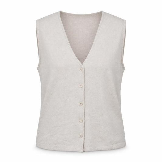 Front view of ASOS DESIGN Women’s Beige Sleeveless V-Neck Button Blouse, size S