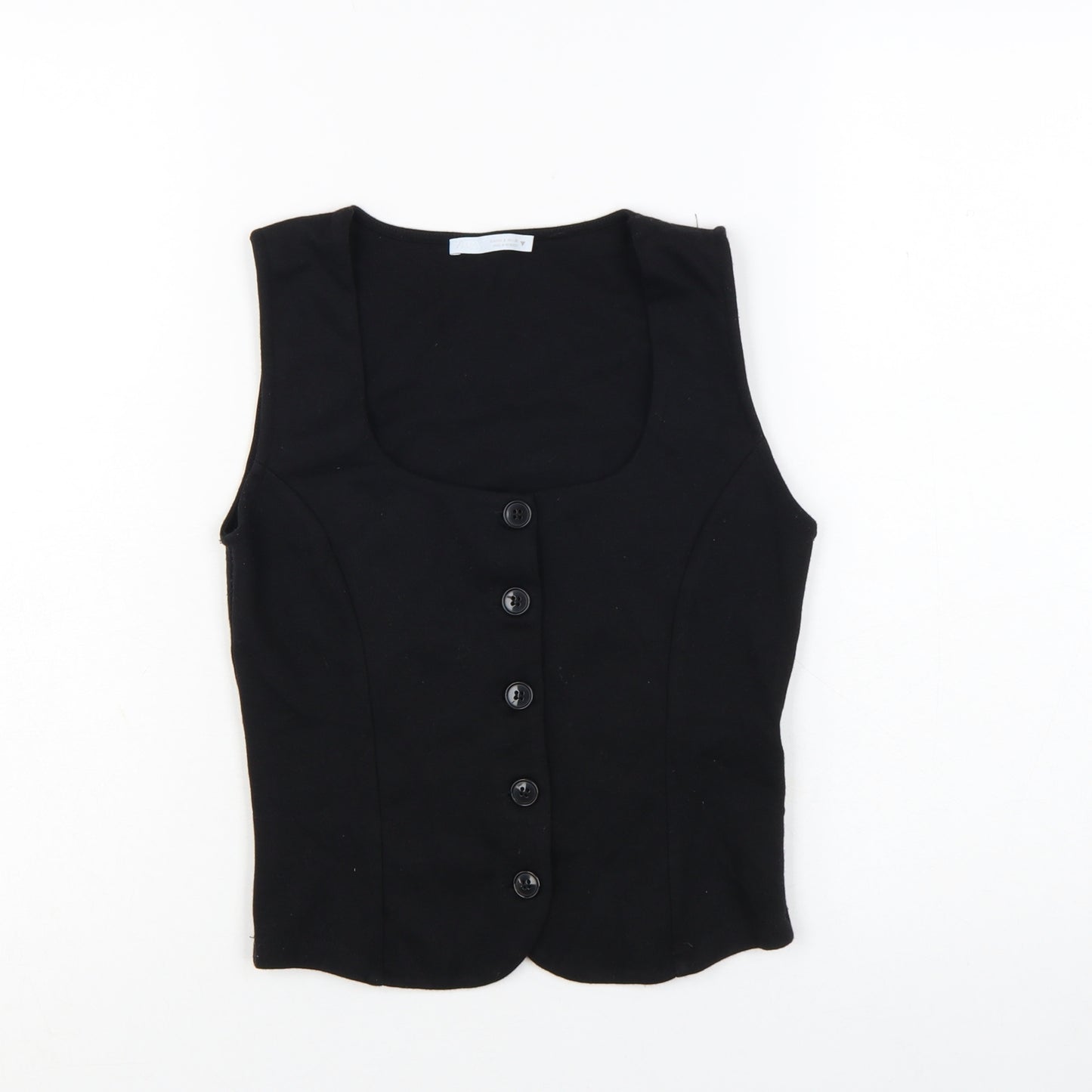 Zara Women Black Cropped Button Blouse Sleeveless S