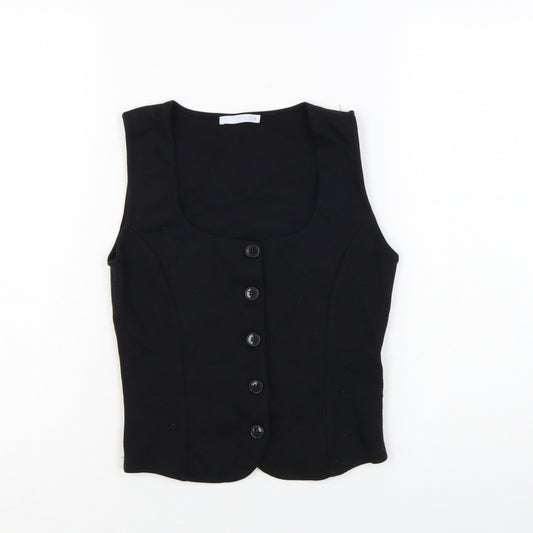 Zara Women Black Cropped Button Blouse Sleeveless S