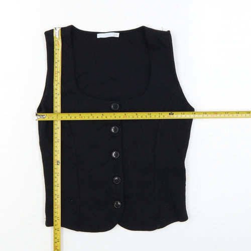 Zara Women Black Cropped Button Blouse Sleeveless S