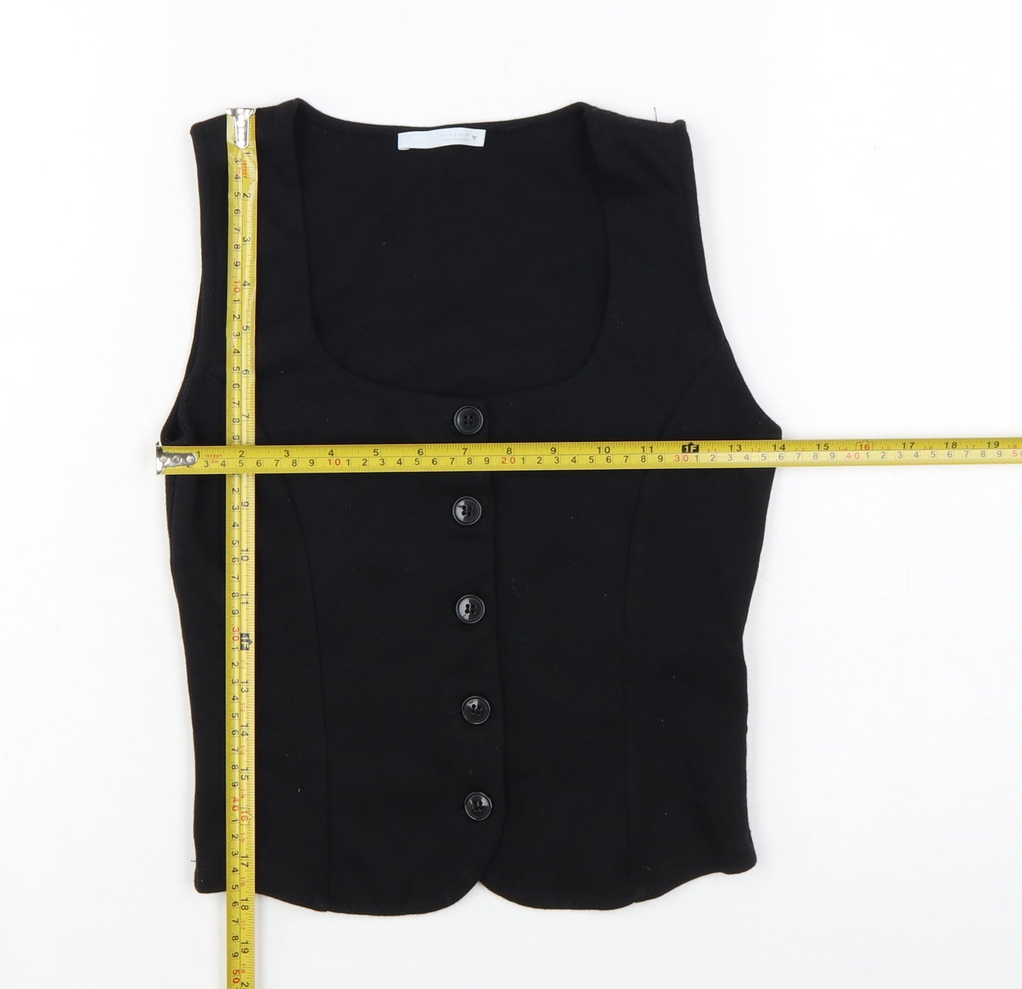 Zara Women Black Cropped Button Blouse Sleeveless S