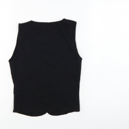 Zara Women Black Cropped Button Blouse Sleeveless S