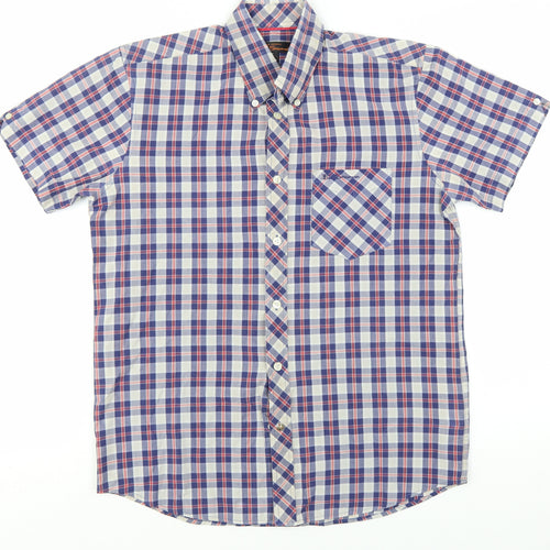 Ben Sherman Men's Blue Checked Short Sleeve Button-Up Shirt Size S