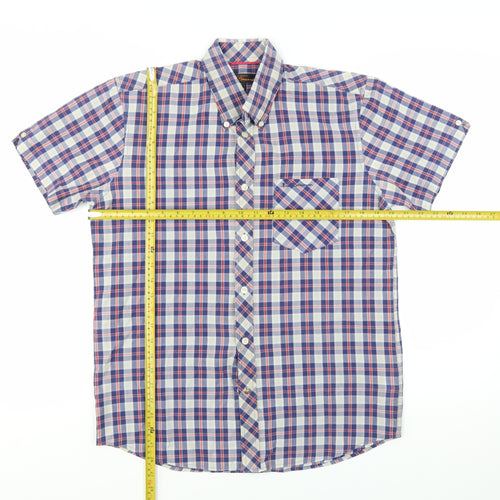 Ben Sherman Men's Blue Checked Short Sleeve Button-Up Shirt Size S