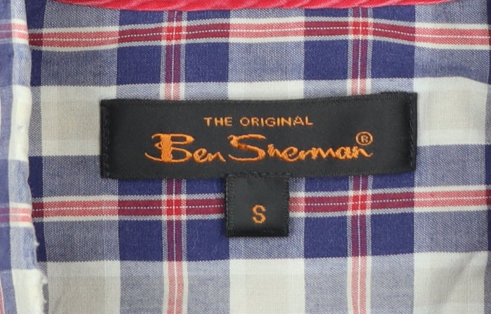 Ben Sherman Men's Blue Checked Short Sleeve Button-Up Shirt Size S