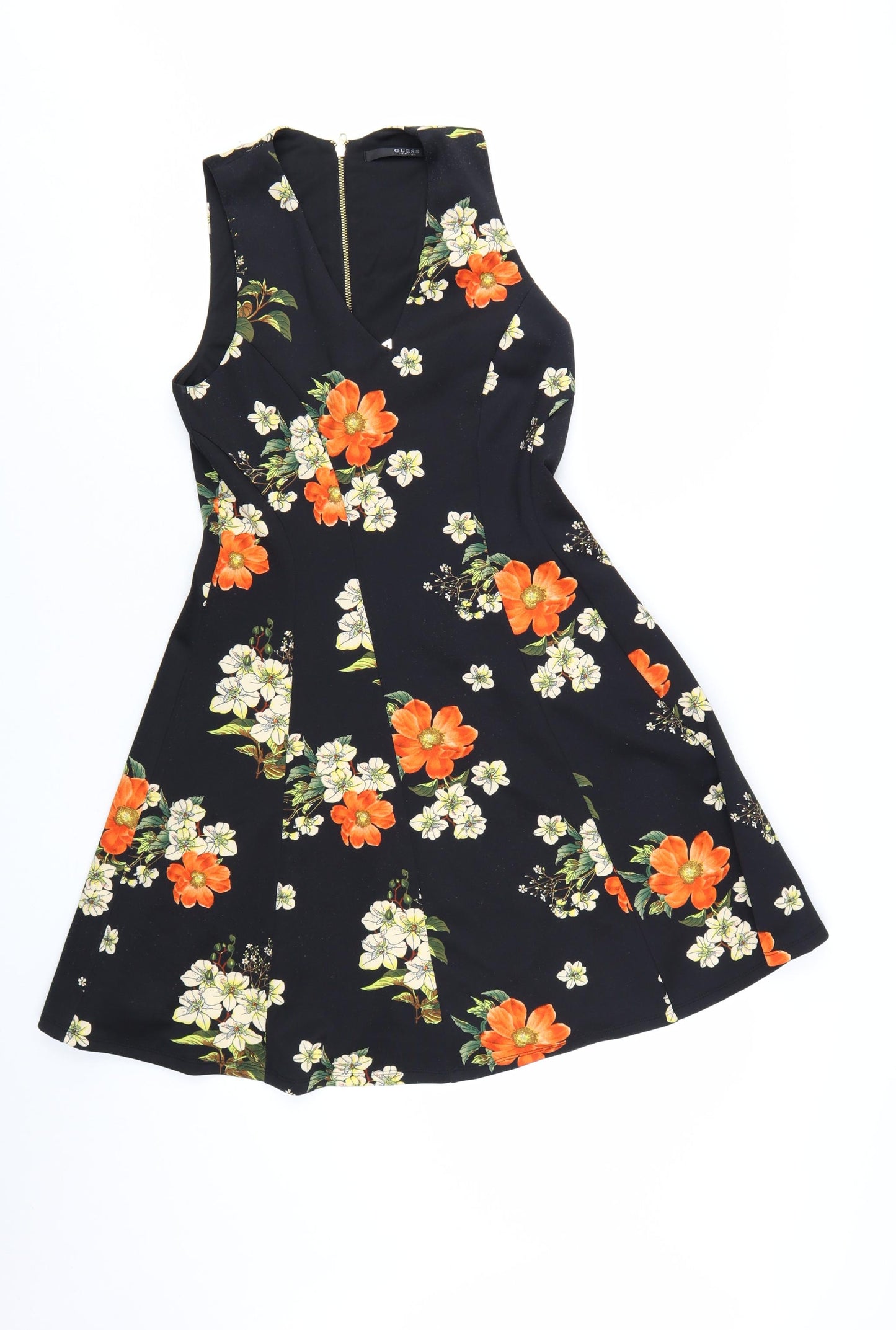 Guess Women's Black Floral Fit & Flare Sleeveless Dress M