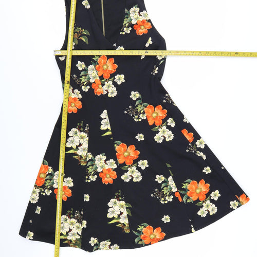 Guess Women's Black Floral Fit & Flare Sleeveless Dress M