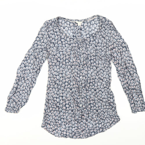 Monsoon Women Blue Floral Long Sleeve Viscose Tunic Blouse UK 10