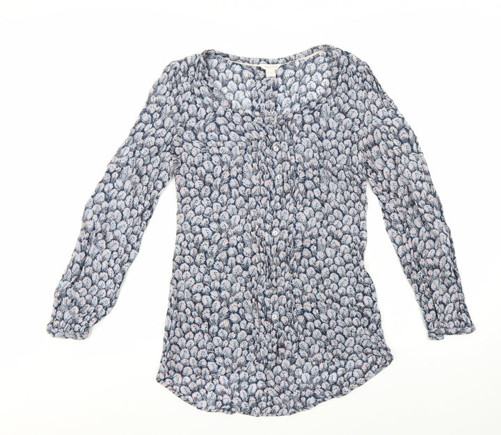 Monsoon Women Blue Floral Long Sleeve Viscose Tunic Blouse UK 10