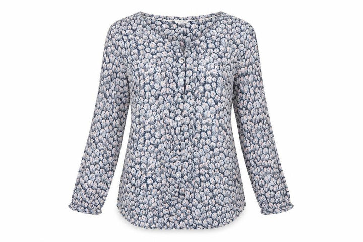 Monsoon Women Blue Floral Long Sleeve Viscose Tunic Blouse UK 10