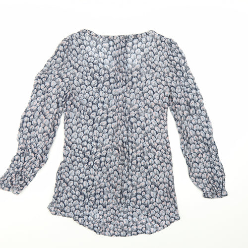 Monsoon Women Blue Floral Long Sleeve Viscose Tunic Blouse UK 10