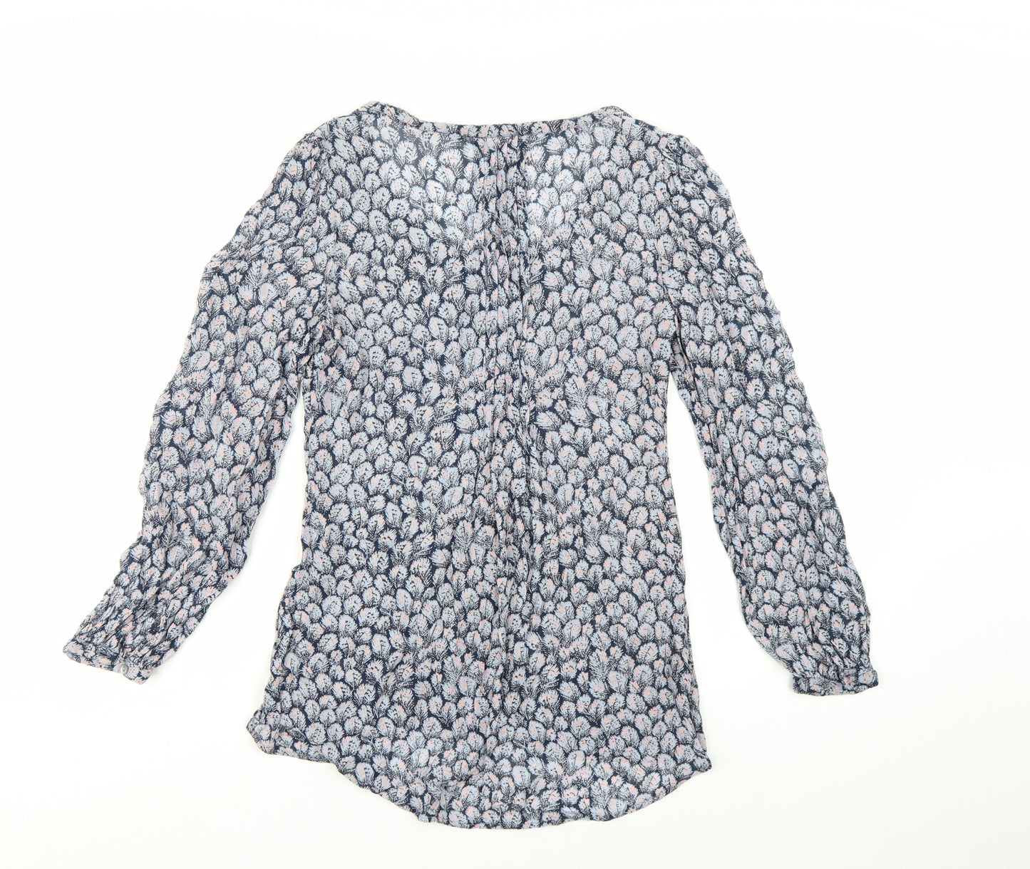 Monsoon Women Blue Floral Long Sleeve Viscose Tunic Blouse UK 10