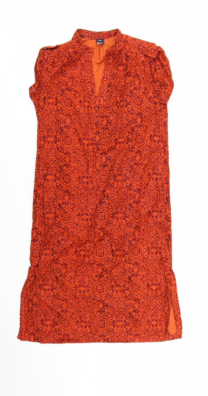 GAP Women’s Orange Cotton Shift Dress S Boho Geometric Pattern