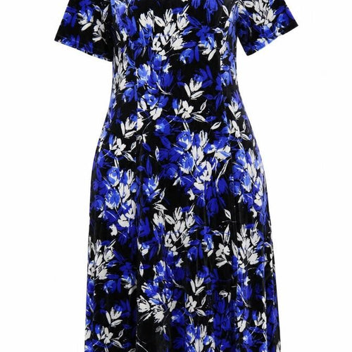 Julipa Women Blue Floral Velvet A-Line Dress Size 14 Short Sleeve