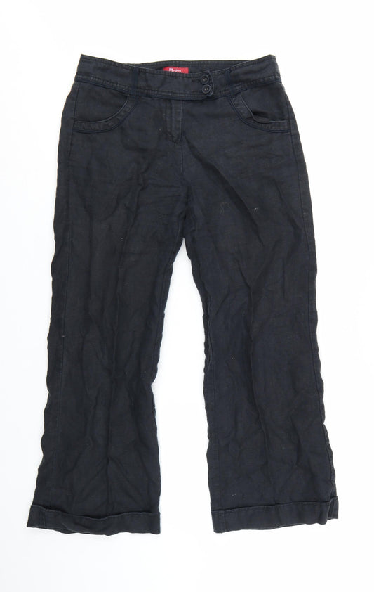 Monsoon Women's Black Linen Chino Trousers Size 10 Regular Fit