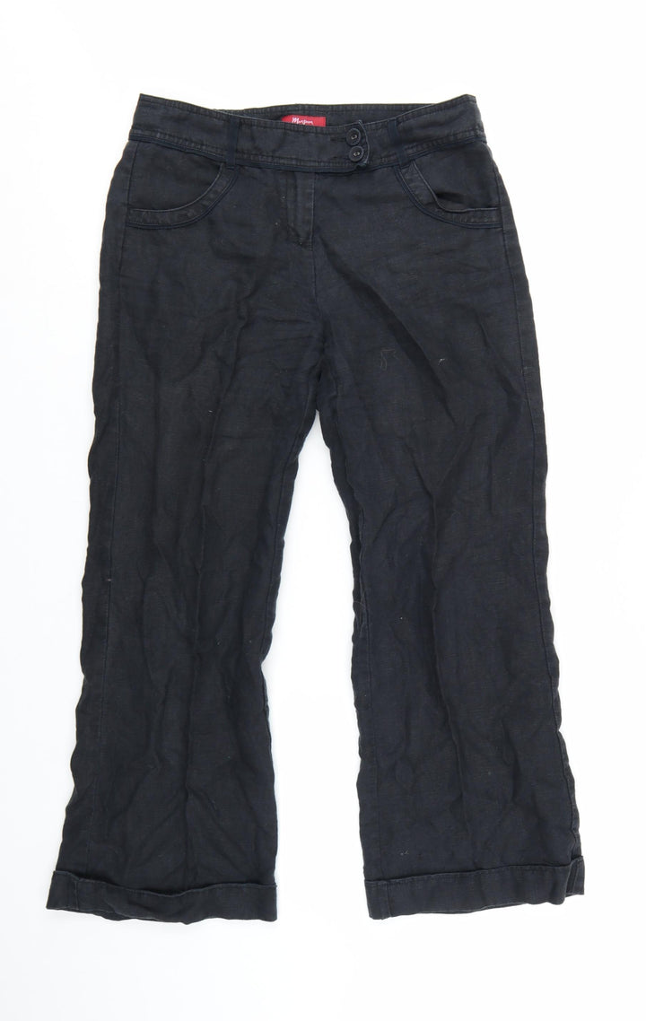 Monsoon Women's Black Linen Chino Trousers Size 10 Regular Fit