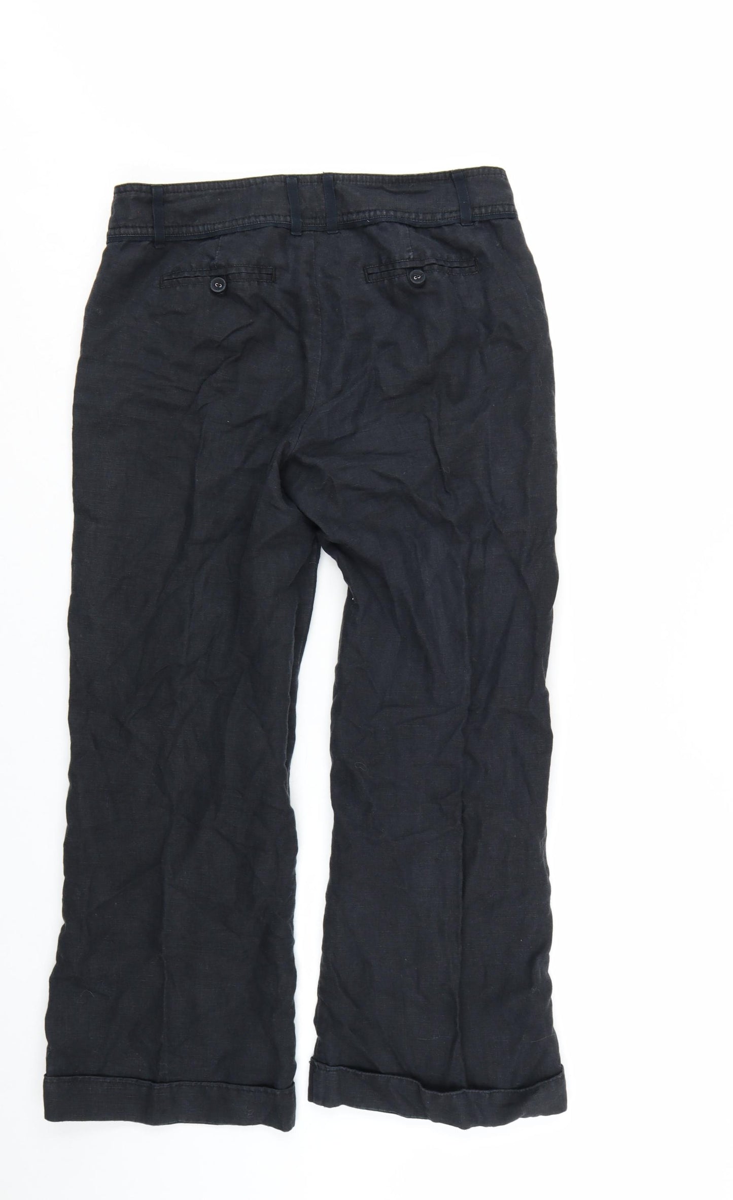 Monsoon Women's Black Linen Chino Trousers Size 10 Regular Fit