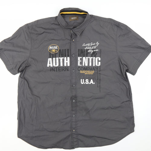 Man's World Men's Grey 4XL Short Sleeve Graphic Cotton Button-Up Shirt