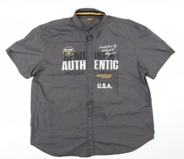 Man's World Men's Grey 4XL Short Sleeve Graphic Cotton Button-Up Shirt