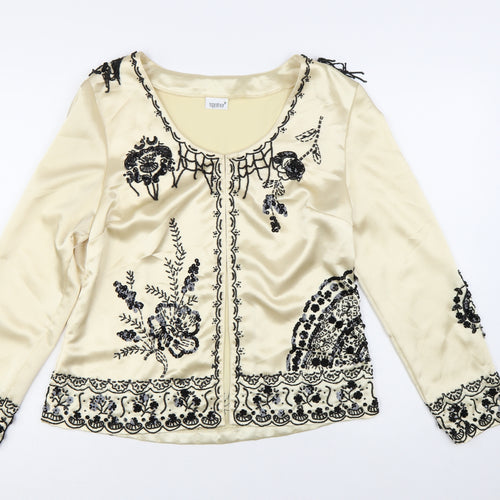 Together Women's Beige Beaded Embroidered Satin Blouse Size 14