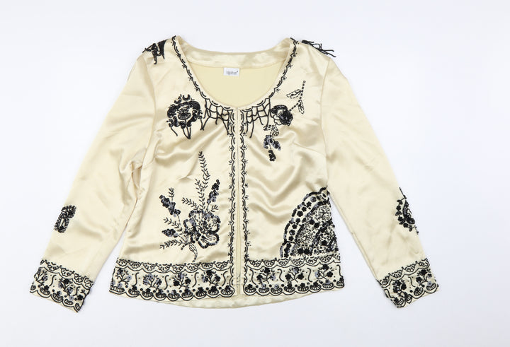 Together Women's Beige Beaded Embroidered Satin Blouse Size 14