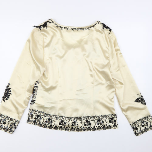 Together Women's Beige Beaded Embroidered Satin Blouse Size 14