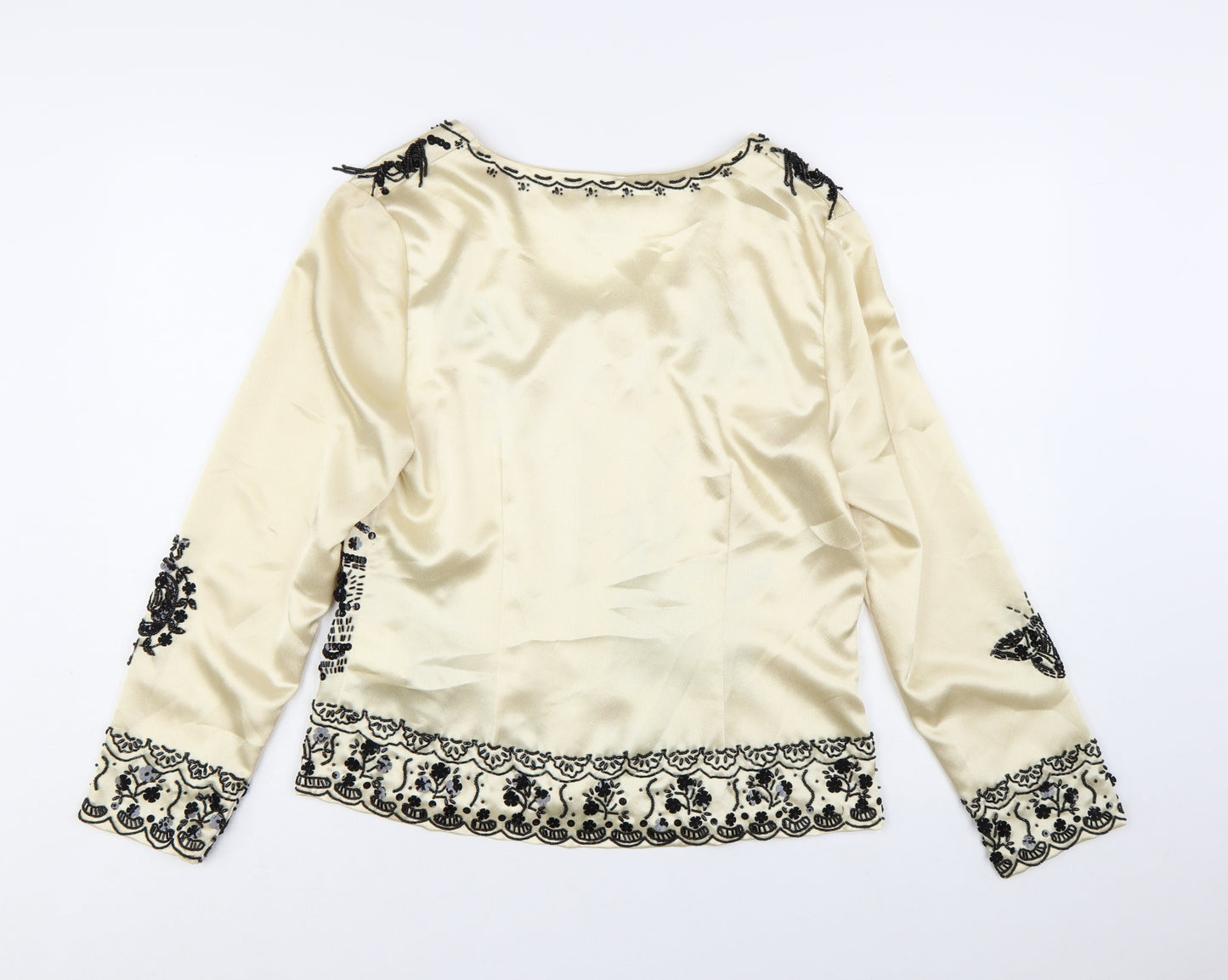 Together Women's Beige Beaded Embroidered Satin Blouse Size 14