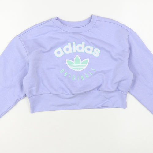 Adidas Girls Lilac Originals Cropped Sweatshirt 9-10 Years Crew Neck Logo