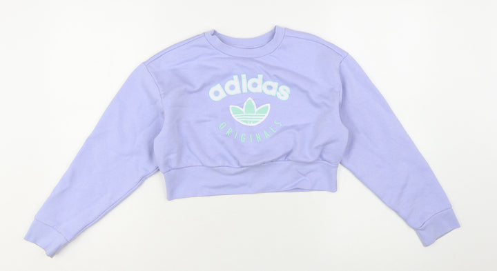 Adidas Girls Lilac Originals Cropped Sweatshirt 9-10 Years Crew Neck Logo