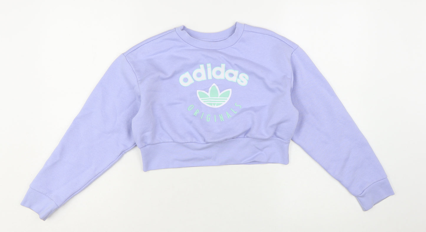 Adidas Girls Lilac Originals Cropped Sweatshirt 9-10 Years Crew Neck Logo