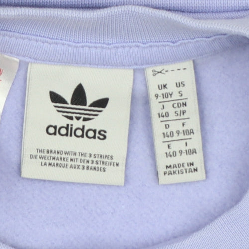Adidas Girls Lilac Originals Cropped Sweatshirt 9-10 Years Crew Neck Logo