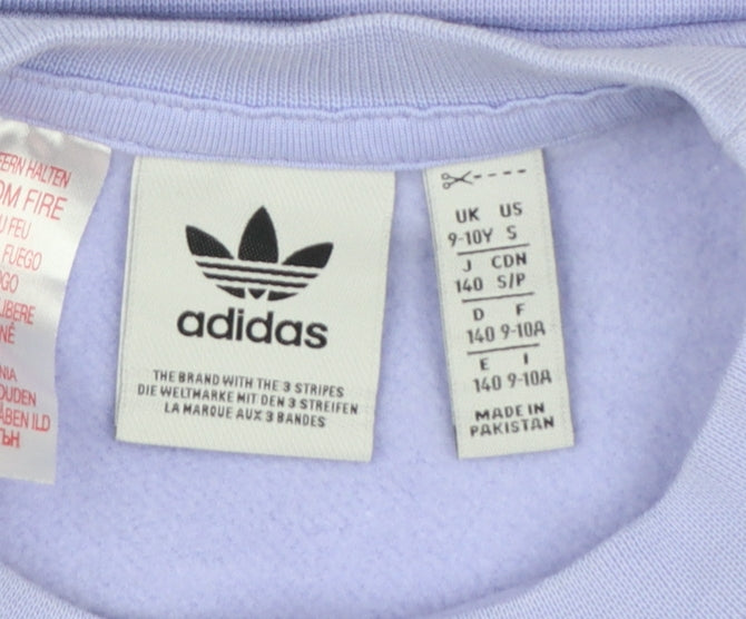 Adidas Girls Lilac Originals Cropped Sweatshirt 9-10 Years Crew Neck Logo