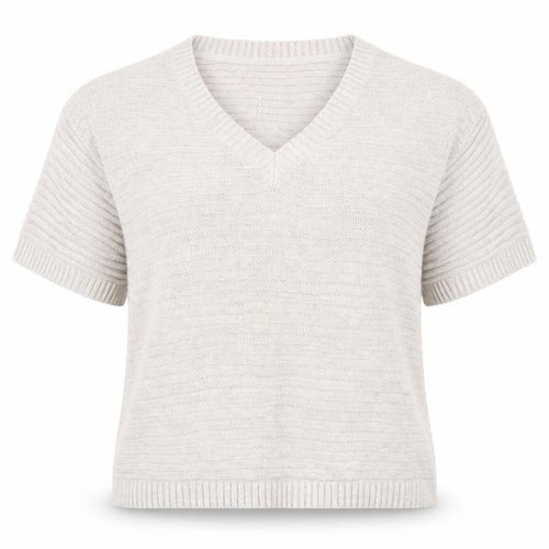 Fat Face Women Beige V-Neck Short Sleeve Knit Cotton Linen Jumper S