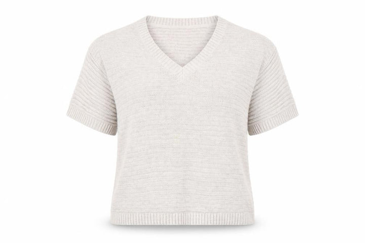 FatFace Women Beige V-Neck Short Sleeve Knit Cotton Linen Jumper S