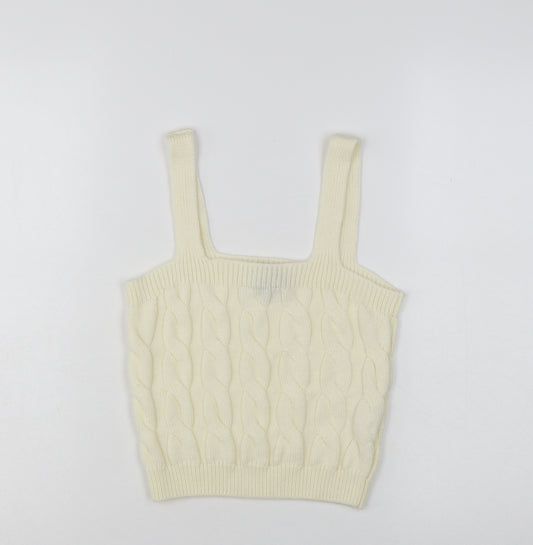 New Look Women's Ivory Cropped Knit Tank Top Size S