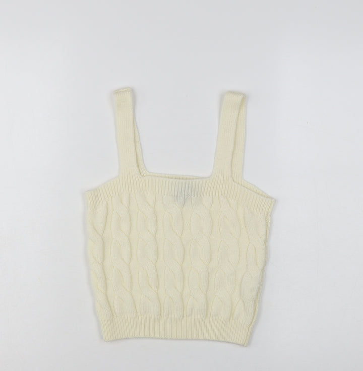 New Look Women's Ivory Cropped Knit Tank Top Size S