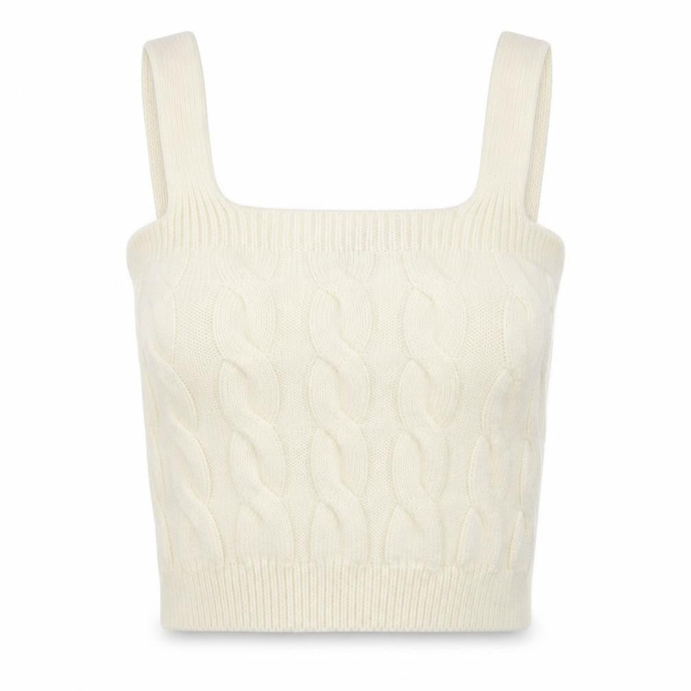 Front view of New Look Women's Ivory Cropped Knit Tank Top, size S