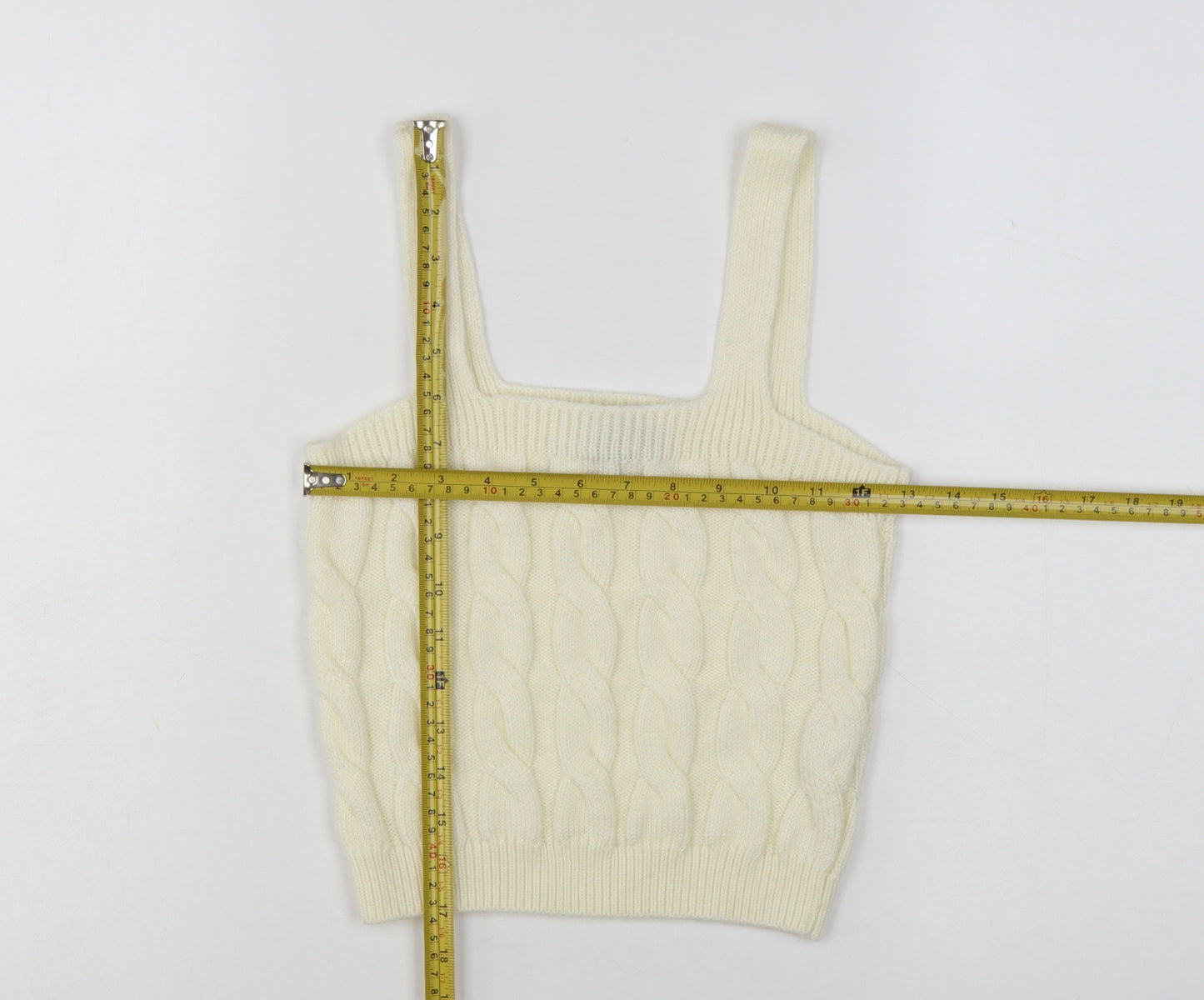 New Look Women's Ivory Cropped Knit Tank Top Size S