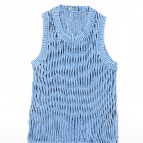 Represent Men's Blue Open-Knit Cotton Sleeveless Vest Jumper S