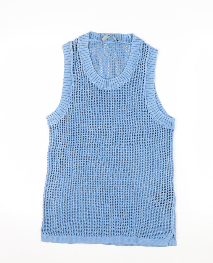 Represent Men's Blue Open-Knit Cotton Sleeveless Vest Jumper S