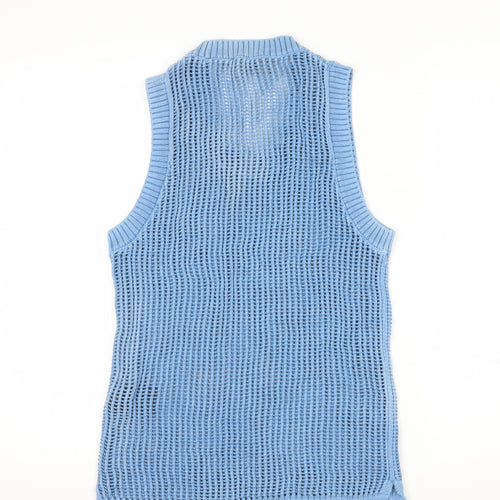 Represent Men's Blue Open-Knit Cotton Sleeveless Vest Jumper S
