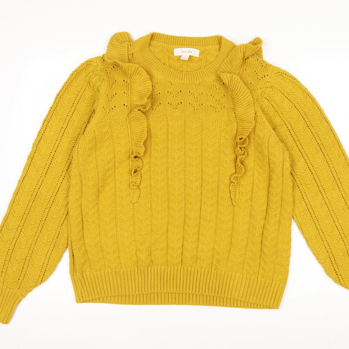 Marks and Spencer Women’s Yellow Ruffle Cable Knit Jumper Size 16