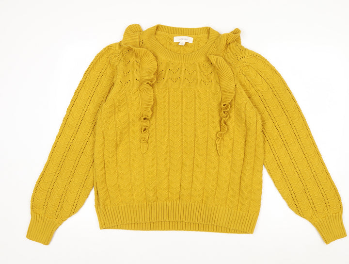 Marks and Spencer Women’s Yellow Ruffle Cable Knit Jumper Size 16