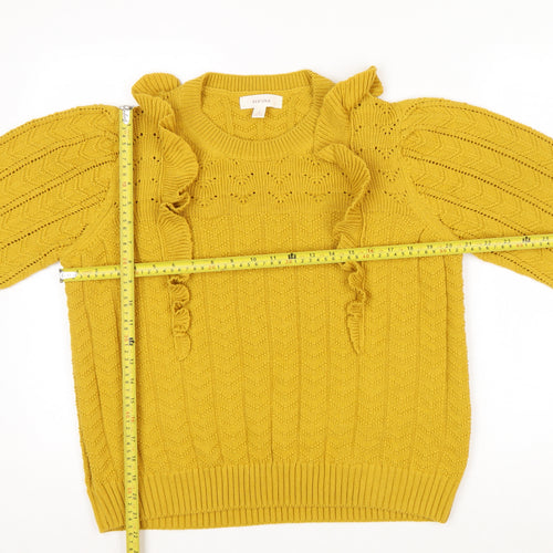 Marks and Spencer Women’s Yellow Ruffle Cable Knit Jumper Size 16