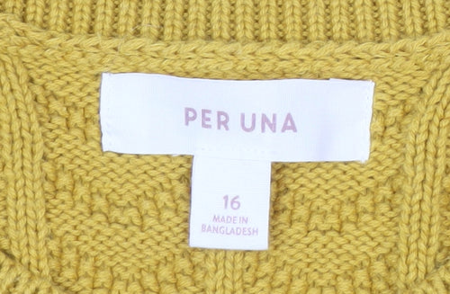 Marks and Spencer Women’s Yellow Ruffle Cable Knit Jumper Size 16